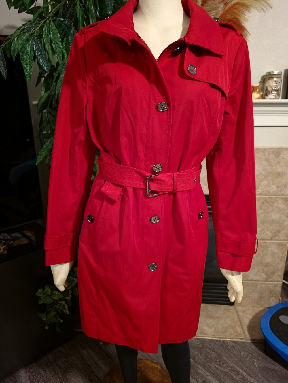 Michael Kors Red Button-Detail Trench Coat Jacket